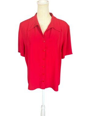 Laura Scott women's red short sleeve collared button down blouse size 14